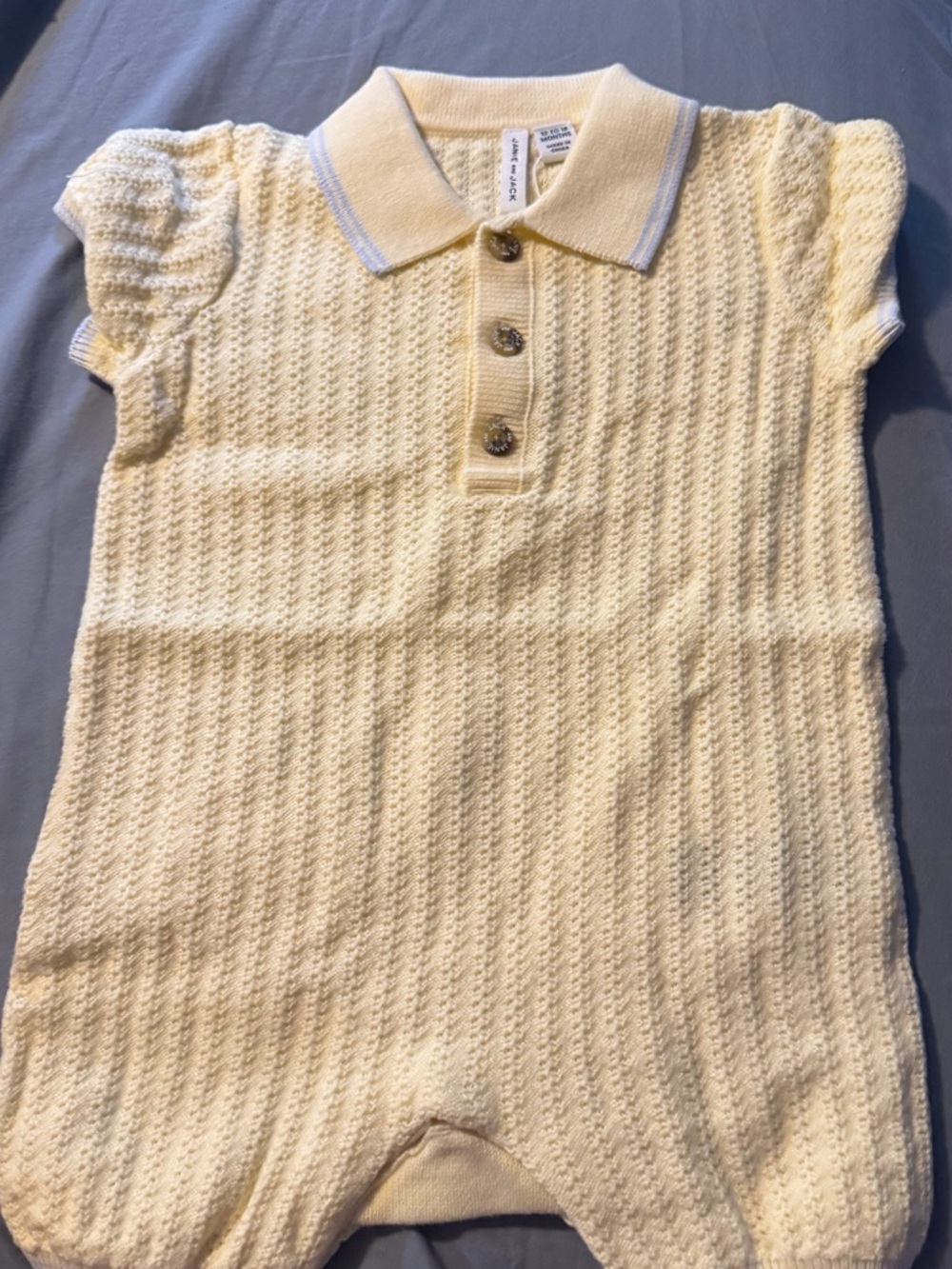 Janie and Jack Cream Knit Polo Romper